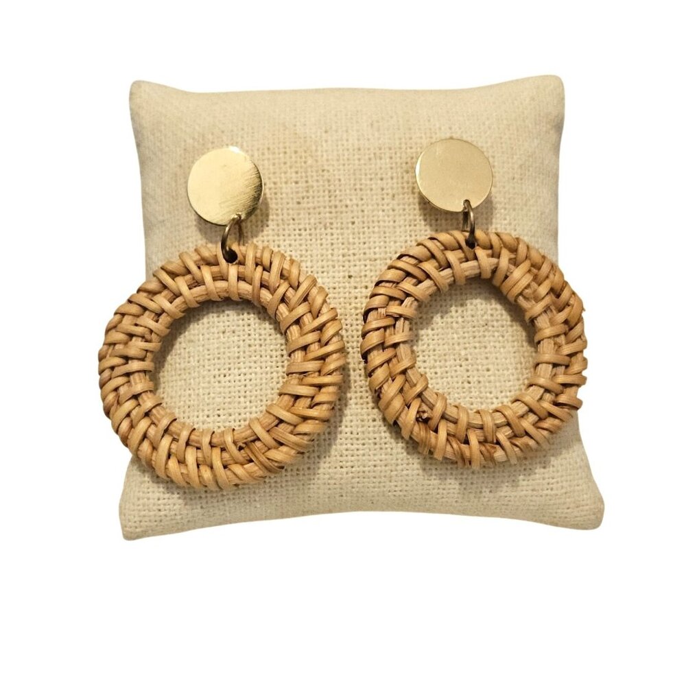 CupShe True Warmth Straw Rattan Basketweave Dangle Drop Pierced Earrings